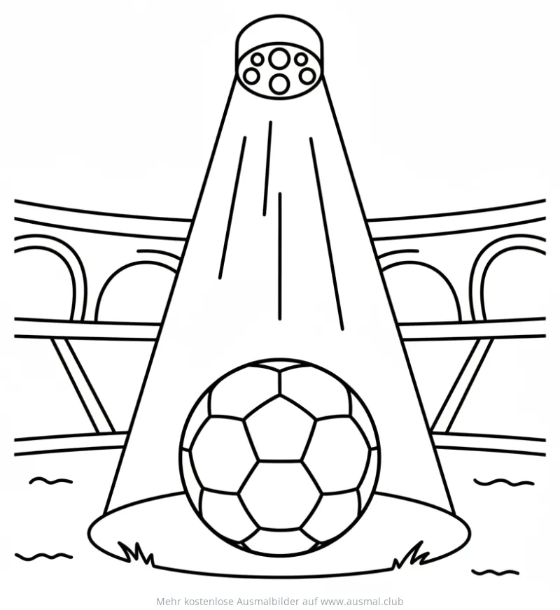 Fußball im Stadion mit Flutlicht Ausmalbild