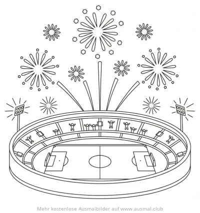 Fußballstadion mit Feuerwerk Ausmalbild