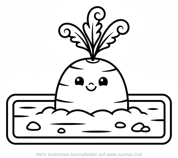 Freundliche Karotte im Beet Ausmalbild