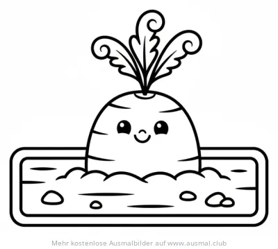 Freundliche Karotte im Beet Ausmalbild