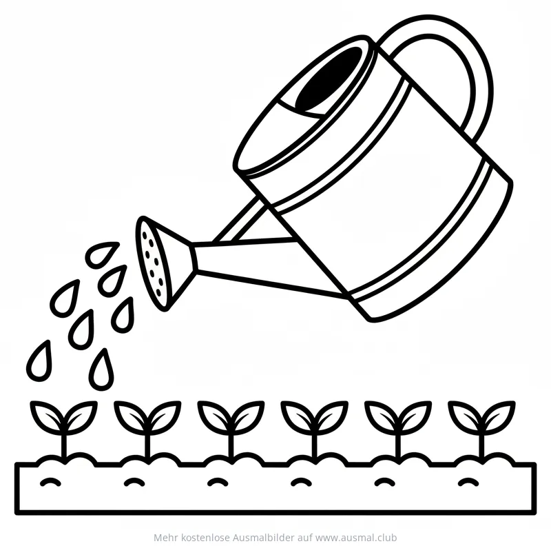 Giesskanne bewässert Pflanzen Ausmalbild