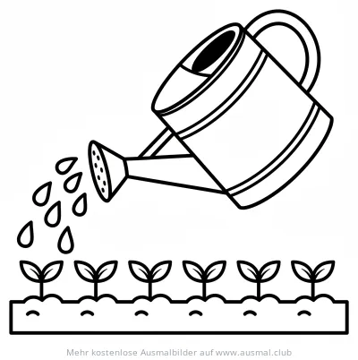 Giesskanne bewässert Pflanzen Ausmalbild