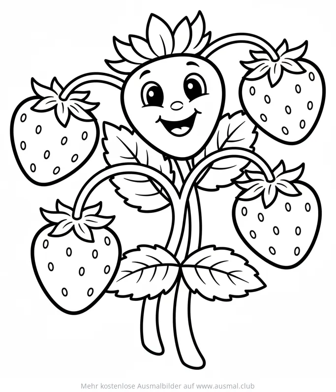 Erdbeere mit Gesicht Ausmalbild