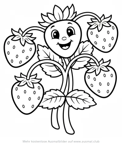 Erdbeere mit Gesicht Ausmalbild