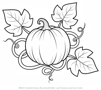 Kürbis Ausmalbild mit Blättern und Ranken