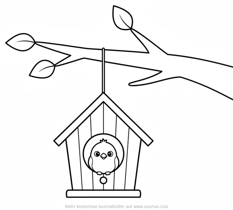 Vogelhaus mit Küken Ausmalbild