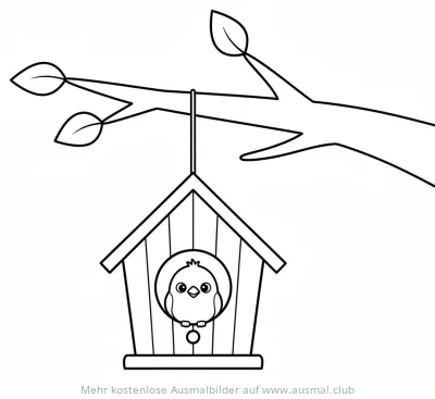 Vogelhaus mit Küken Ausmalbild