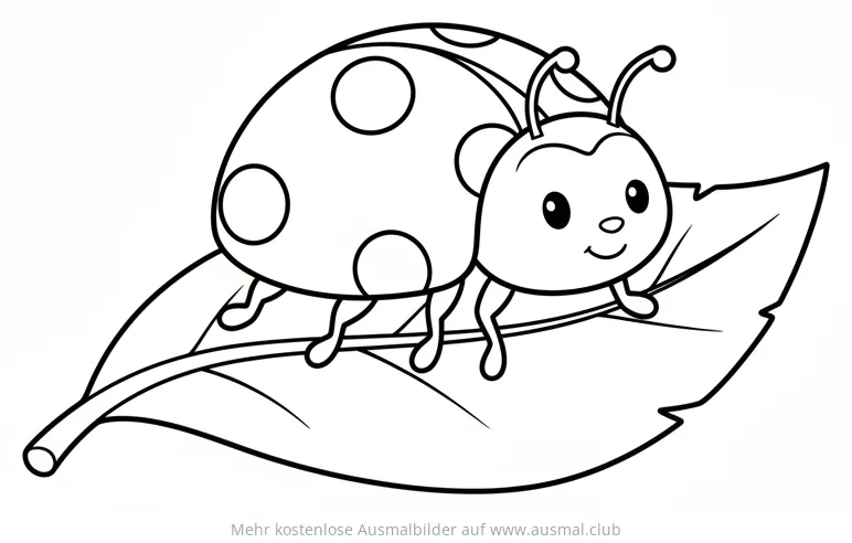 Freundlicher Marienkäfer auf Blatt Ausmalbild