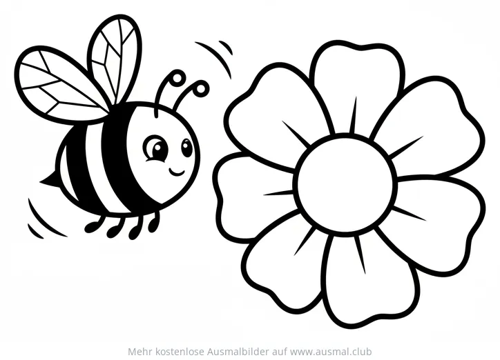 Freundliche Biene fliegt zu Blume Ausmalbild