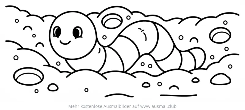Freundlicher Wurm im Erdreich Ausmalbild