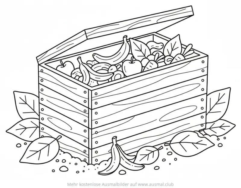 Kompostkiste mit Obst und Gemüse Ausmalbild
