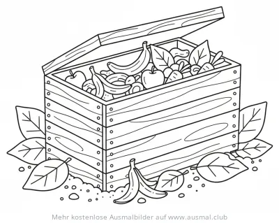 Kompostkiste mit Obst und Gemüse Ausmalbild