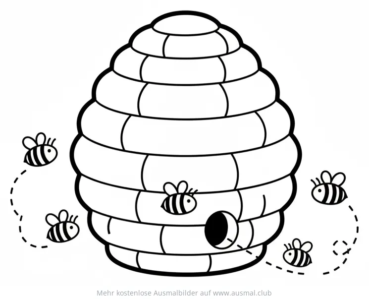 Bienenstock mit fliegenden Bienen Ausmalbild