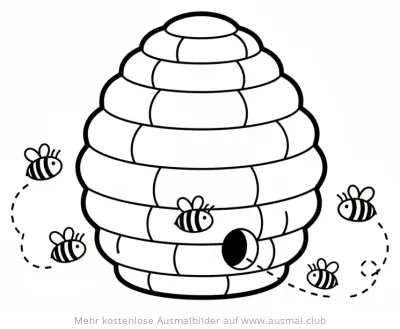 Bienenstock mit fliegenden Bienen Ausmalbild