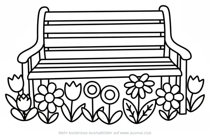 Gartenbank mit Blumen Ausmalbild