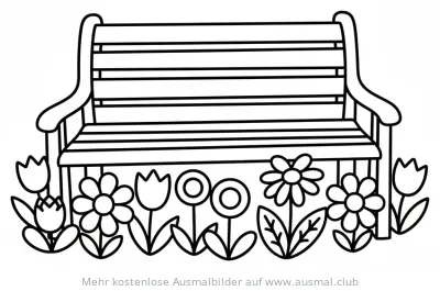 Gartenbank mit Blumen Ausmalbild