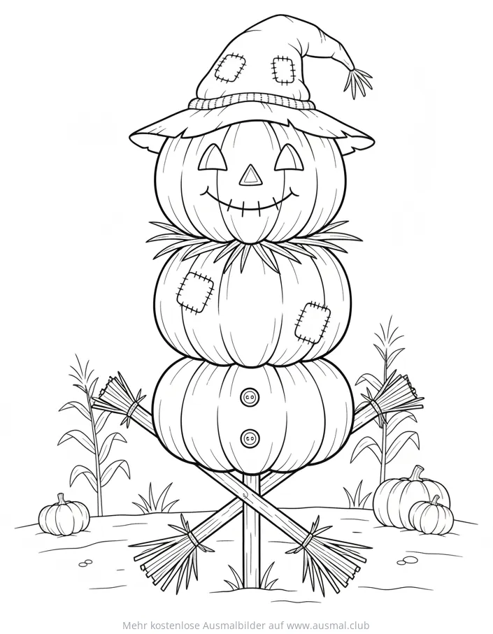 Kürbis Vogelscheuche Ausmalbild im Herbst