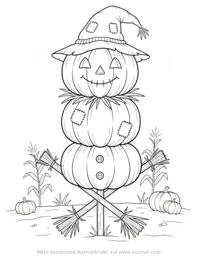Kürbis Vogelscheuche Ausmalbild im Herbst