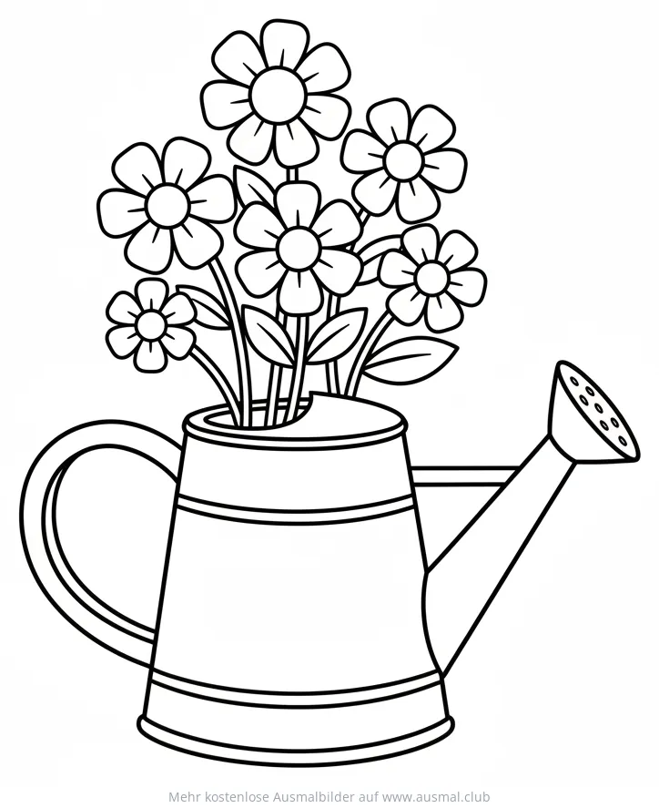 Gießkanne mit Blumen Ausmalbild