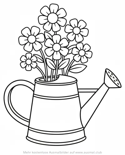 Gießkanne mit Blumen Ausmalbild