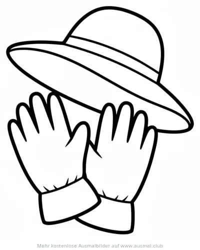 Gartenhut und Gartenhandschuhe Ausmalbild