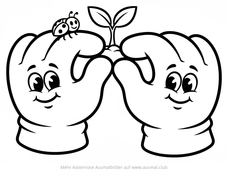 Gartenhandschuhe mit Pflanze und Marienkäfer Ausmalbild