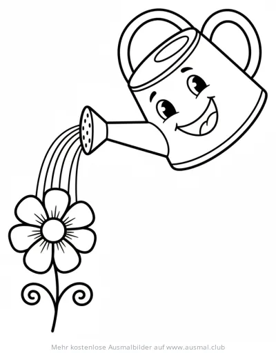 Freundliche Giesskanne bewässert Blume Ausmalbild