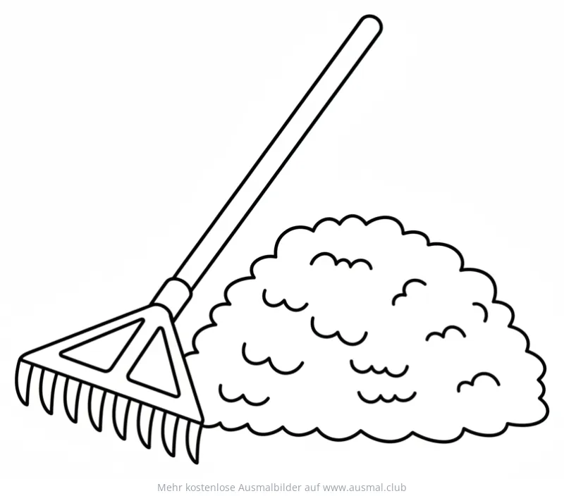 Rechen und Laubhaufen Ausmalbild