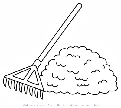 Rechen und Laubhaufen Ausmalbild