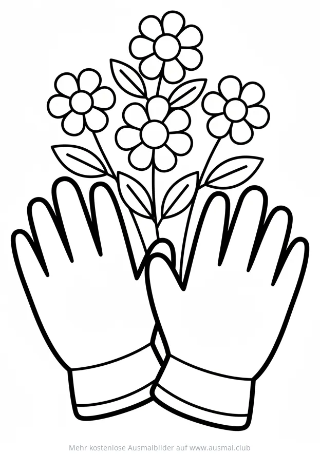 Gartenhandschuhe mit Blumen Ausmalbild