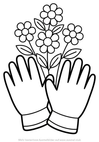 Gartenhandschuhe mit Blumen Ausmalbild