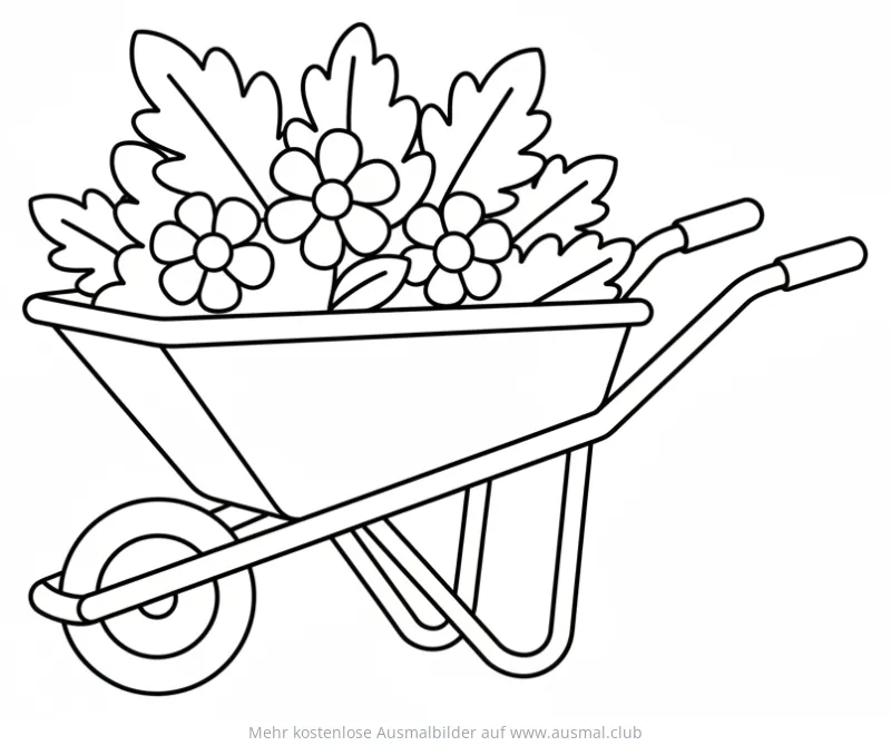 Schubkarre voller Blumen Ausmalbild