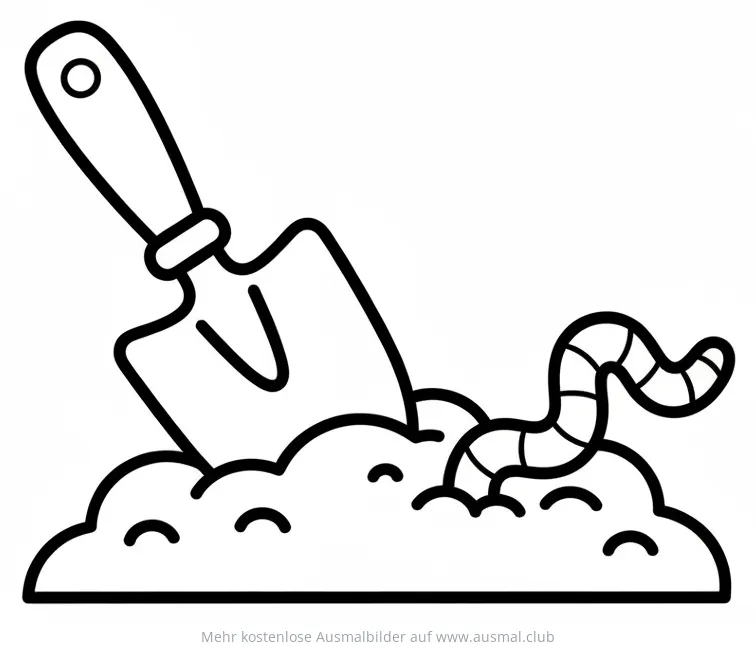 Kelle und Regenwurm im Garten Ausmalbild