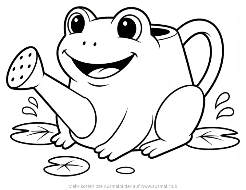 Frosch als Gießkanne Ausmalbild auf Seerosenblättern