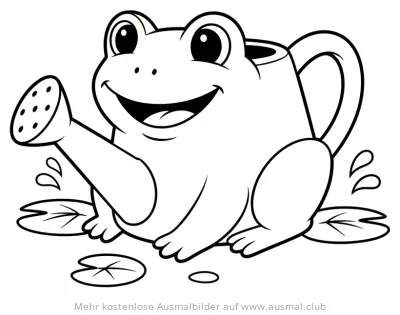 Frosch als Gießkanne Ausmalbild auf Seerosenblättern