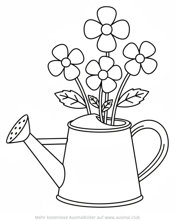 Blumengießkanne mit Blumen Ausmalbild