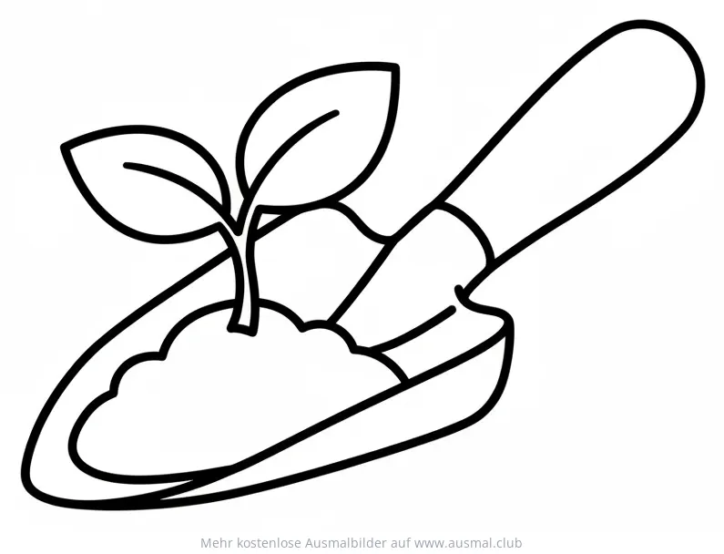 Pflanzenkelle Ausmalbild mit junger Pflanze