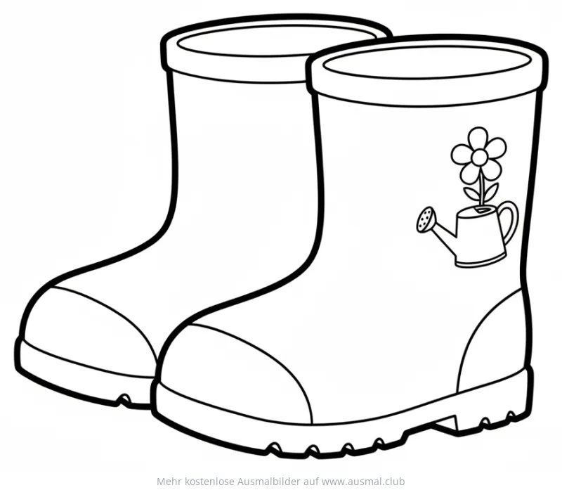 Gummistiefel Ausmalbild mit Gießkanne und Blume