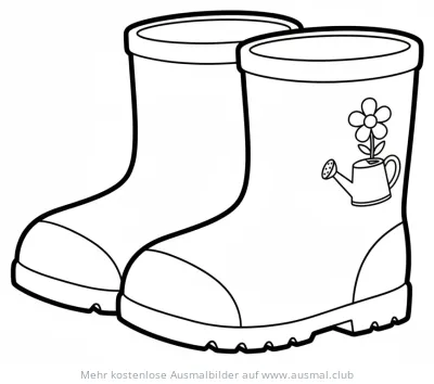 Gummistiefel Ausmalbild mit Gießkanne und Blume