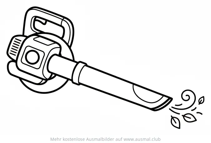 Laubbläser Ausmalbild mit aufgewirbelten Blättern