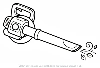 Laubbläser Ausmalbild mit aufgewirbelten Blättern