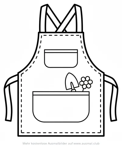 Gartenschürze mit Schaufel und Blume in den Taschen Ausmalbild