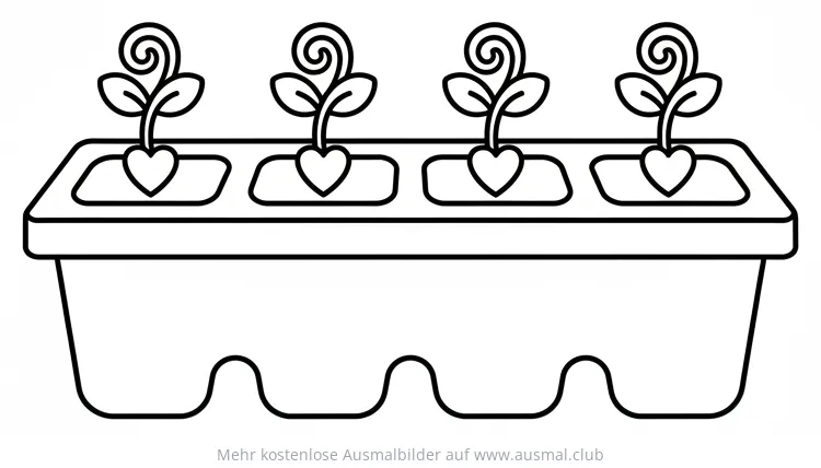 Aussaatschale mit vier kleinen Pflanzen Ausmalbild
