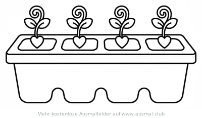 Aussaatschale mit vier kleinen Pflanzen Ausmalbild