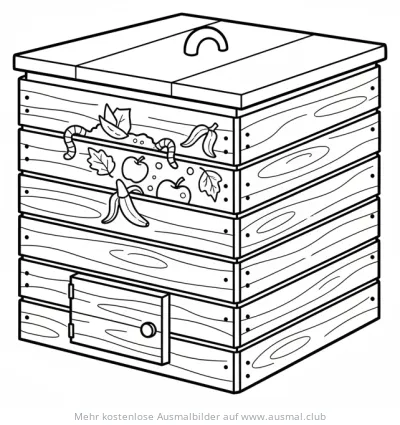 Komposthaufen Ausmalbild mit Äpfeln, Blättern und Würmern