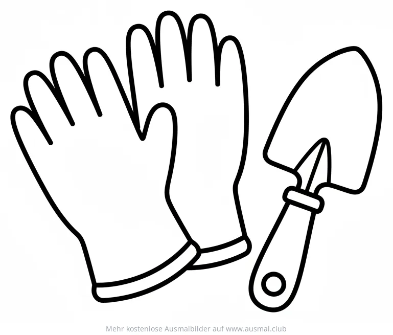 Gartenhandschuhe und Kelle Ausmalbild