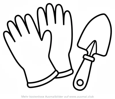 Gartenhandschuhe und Kelle Ausmalbild