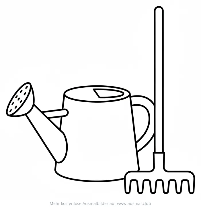 Gießkanne und Rechen Ausmalbild