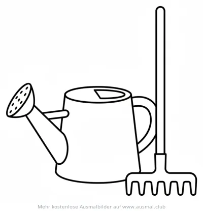 Gießkanne und Rechen Ausmalbild