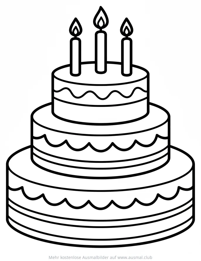 Dreistöckiger Kuchen mit Kerzen Ausmalbild